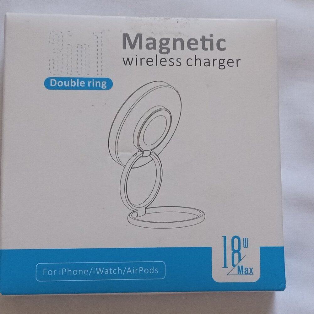 3 in 1 Double Ring Magnetic Wireless Charger For iPhone/iWatch/AirPods NEW